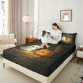 thumbnail image 4 of Castle Fairy Halloween Ghost 4 Pieces Queen Sheet Sets,Black Orange Ultra Soft Flat Sheet,Orange Pumpkin Queen Fitted Sheet,Ultra Soft Festival Home Decor, 4 of 7
