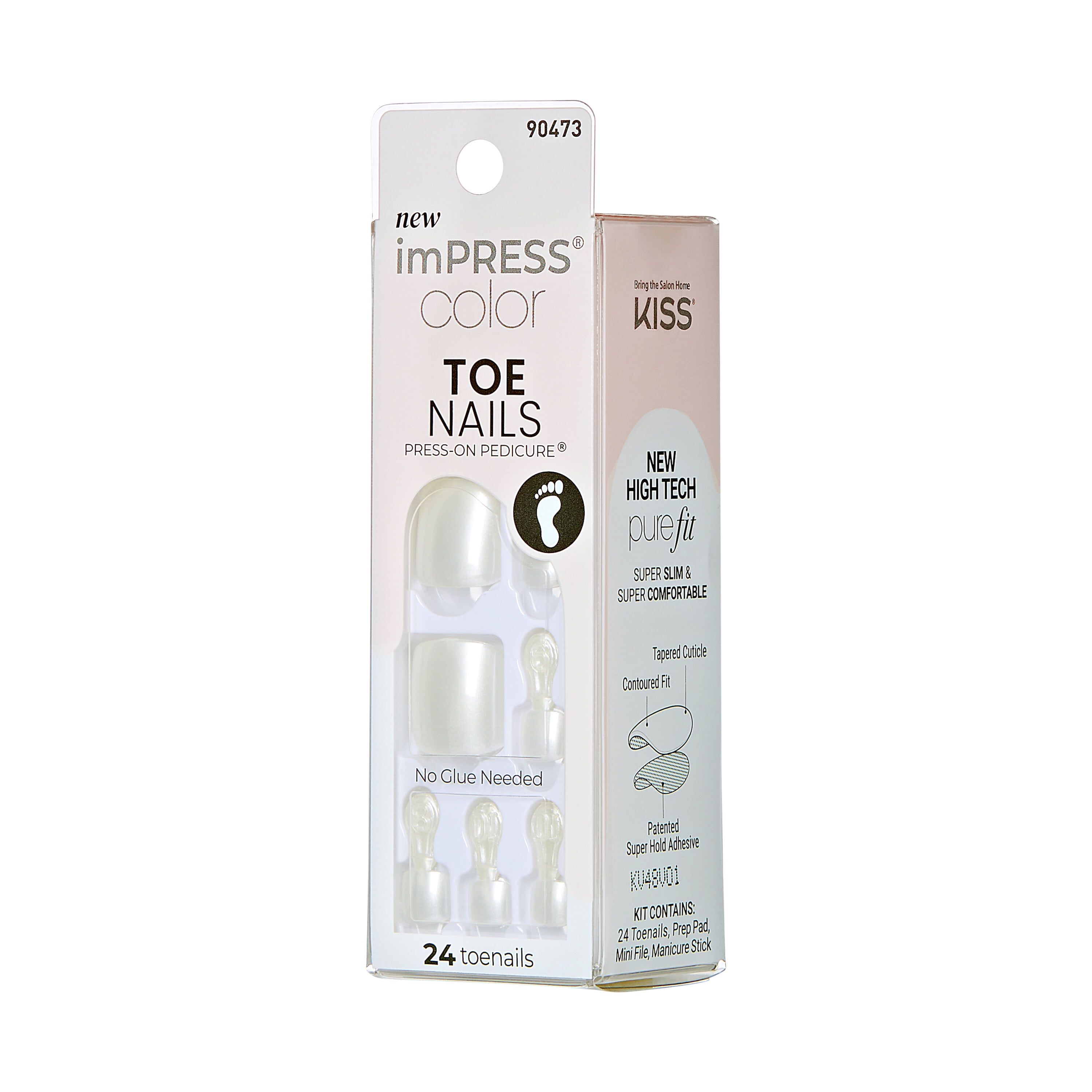 KISS imPRESS Press-On Gel Toenails, Glossy Solid White, 24 Pieces