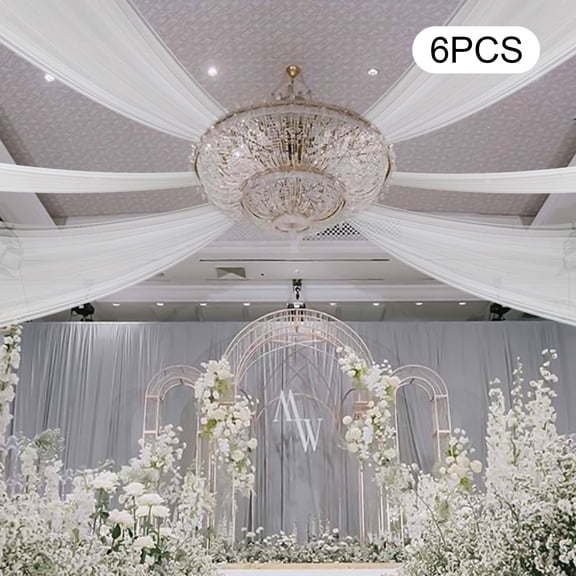 6 Panels Wedding Ceiling Drapes, Chiffon Fabric Drapery Curtain Wedding Ceiling Stage Decorations 5ftx15ft