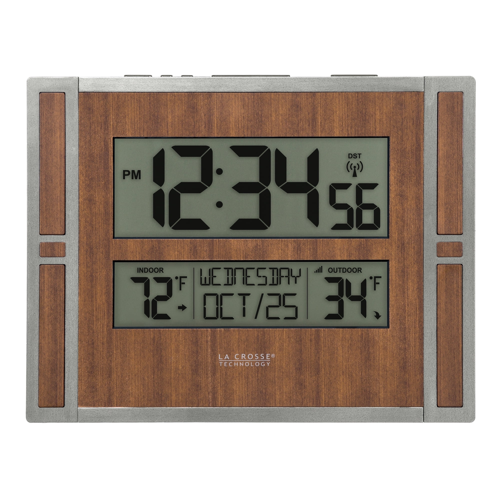 La Crosse Technology Brown/Gray Atomic Digital Clock with Temperature & Calendar, BBB86088