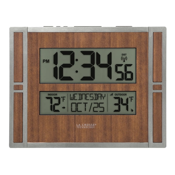 La Crosse Technology Atomic Digital Wall Clock with Indoor & Outdoor Temperature, BBB86088-INT