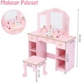 thumbnail image 4 of Girls' Vanity Table and Stool Set, Kids Makeup Dressing Table with Wood Makeup Playset Toy, Kids Vanity Set with Mirror & Drawer for Age 4-9, Pink, 4 of 5