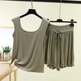 thumbnail image 1 of RKSTN Pyjama pour Femmes Ensemble Coton à Volants Grande Taille Col Ras du Cou Sans Manches Camisole de Pyjama avec Shorts 2 Pcs Pyjama Léger pour Femmes, 1 of 5