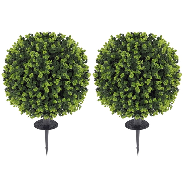 HOMCOM 2 PCs Artificial Eucalyptus Topiary Ball with Ground Stakes