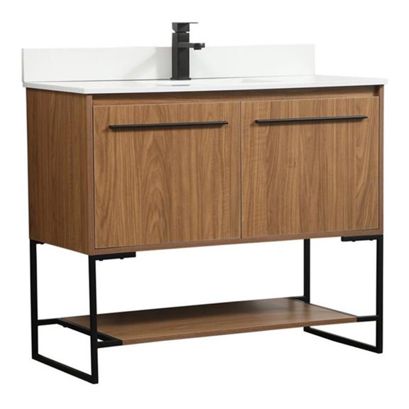 40 inch single bathroom vanity in walnut brown with backsplash
