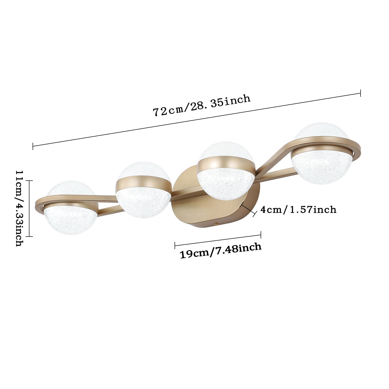 Miniyam Vanity Light Fixtures, Acrylic Modern Wall Lighting Fixtures over Mirror (Gold, 4-Light)