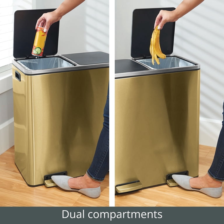 mDesign Kitchen Wastebasket with Lid, 60-Liter Large Dual