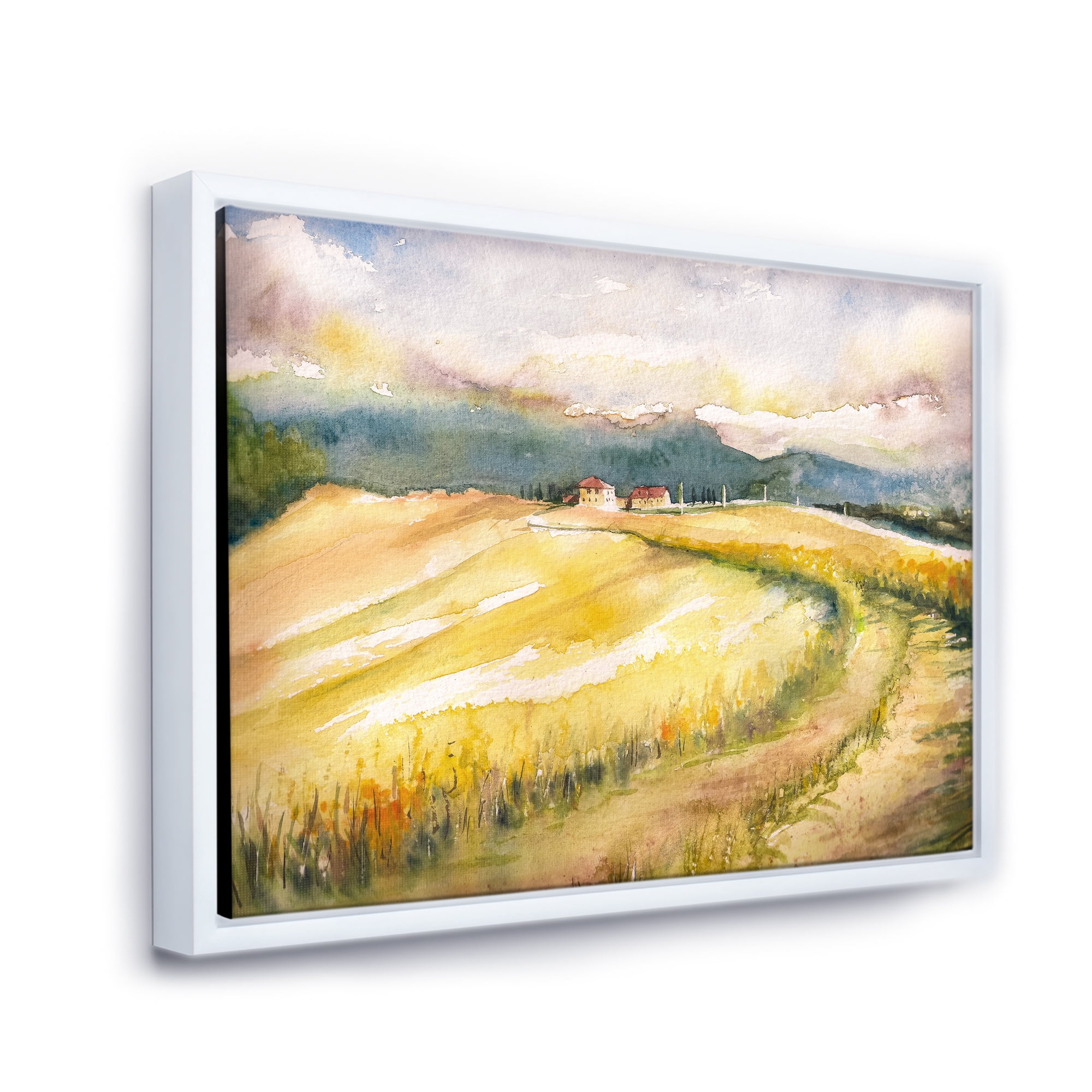 Designart 'Golden Grass Fields of Tuscany Italy' Country Framed Canvas Wall Art Print