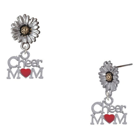 Delight Jewelry Silver-tone Cheer Mom with Red Heart – Two-tone Daisy Flower Post Earrings Delight Jewelry Silver-tone Cheer Mom with Red Heart – Two-tone Daisy Flower Post Earrings