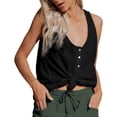 thumbnail image 2 of Babysbule Women's Sleeveless V Neck Button Tank Top Cotton Crinkle Fabric Loose Casual Summer Blouse for Daily Wear Dating Vacation Work, 2 of 5