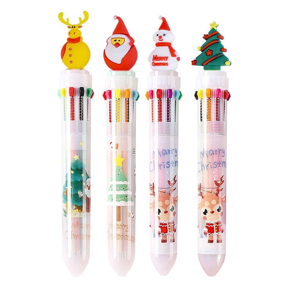 Scrapbook Pens for Paper Click Ballpoint Pens Multi Colo Pens Fine Point 10 Colors Christmas Themed Ballpoint Pens Colorful Retractable Push Ballpoint
