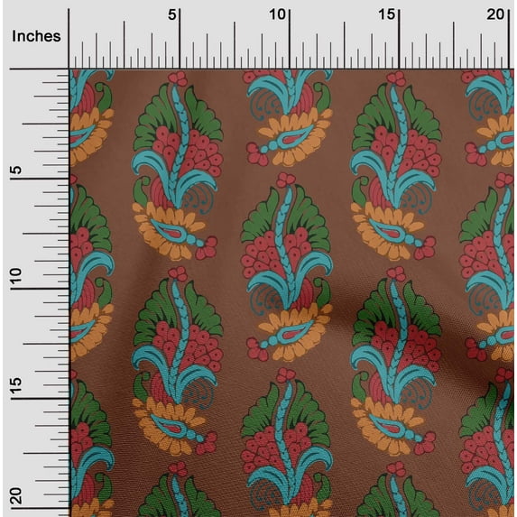 oneOone Cotton Poplin Twill Brown Fabric Leaves & Paisley Block Fabric For Sewing Printed Craft Fabric By The Yard 56 Inch Wide