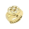 Unique Bargains Rounded Dial Glitter Crystal Decoration Elastic Band Finger Ring Watch Gold Tone