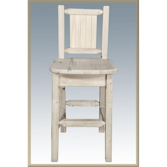 Montana Woodworks MWHCBSWNRLZBEAR Homestead Back Barstool with Laser Engraved Bear Design