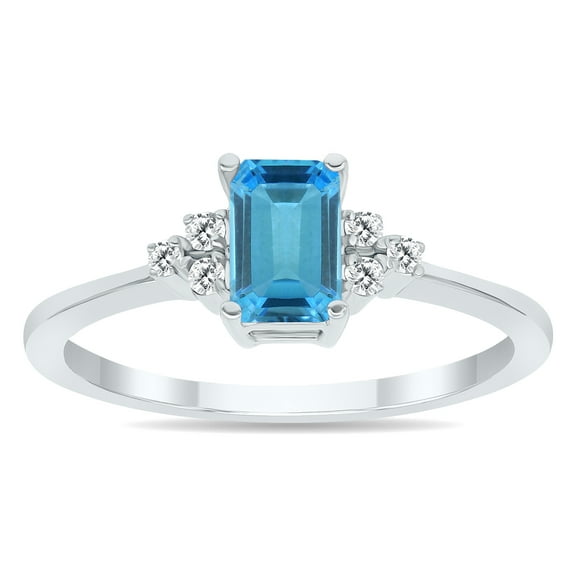 SZUL Women's Blue Topaz and Diamond Regal Ring in 10K White Gold