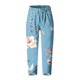 thumbnail image 4 of ICHUANYI Clearance Women's Casual Pocket Slim High Elastic Waist Print Sports Cotton And Linen Pants(Light Blue, S) ICHUANYI WER2023081115811, 4 of 5
