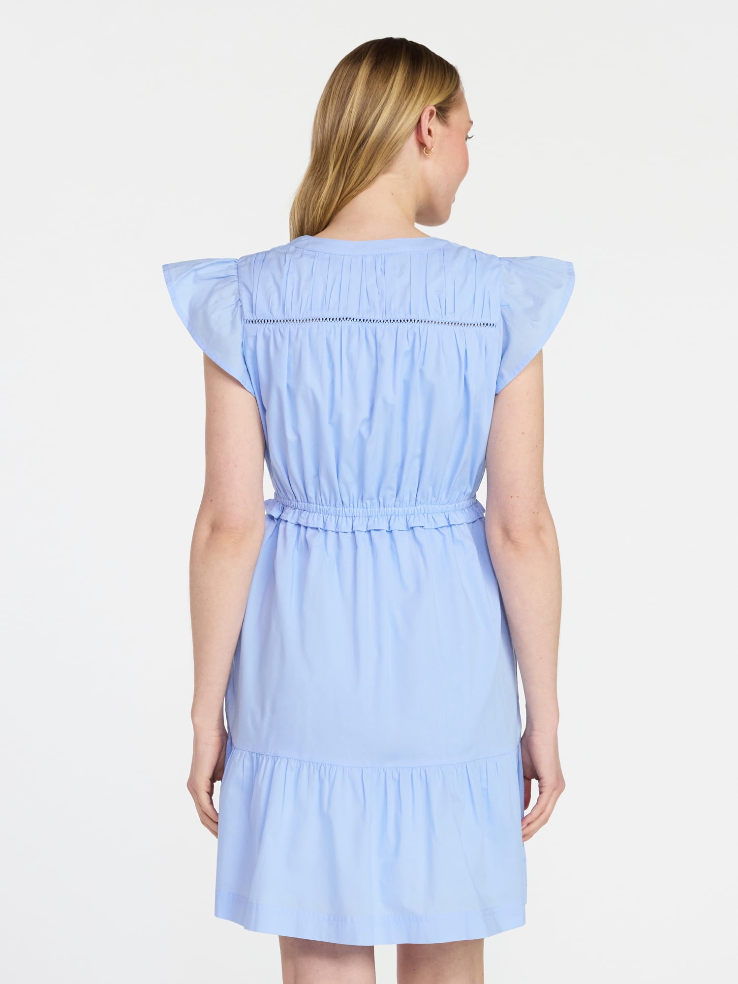 Time and Tru Women's Cotton Flutter Sleeve Mini Dress, Sizes XS-XXXL