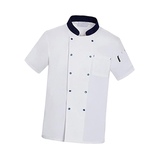 Uniforme unisex, camisa de catering de manga corta, transpirable, ropa superior, clásica blanco y azul