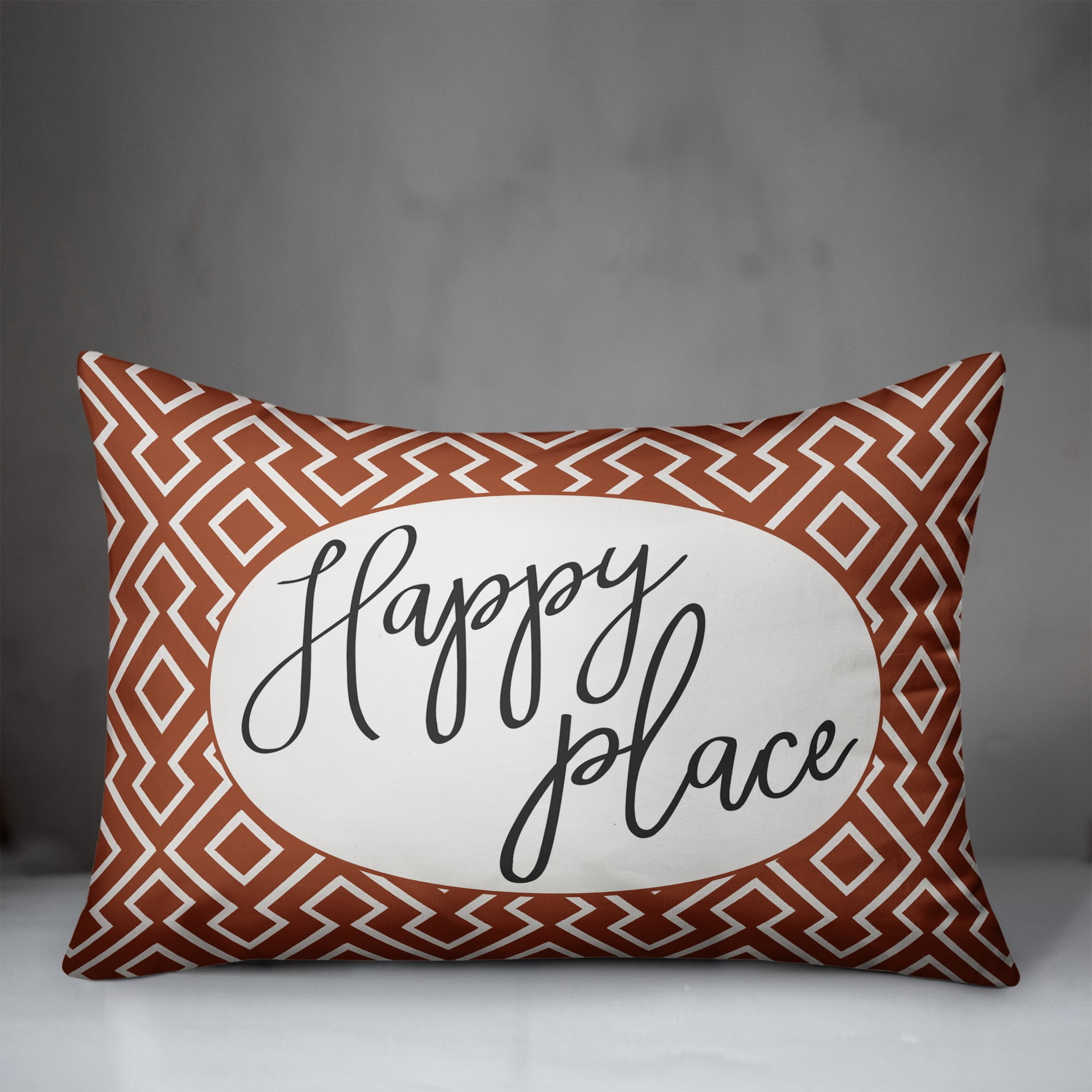 Creative Products Happy Place Rust and White Geometric Print 14x20 Indoor / Outdoor Pillow