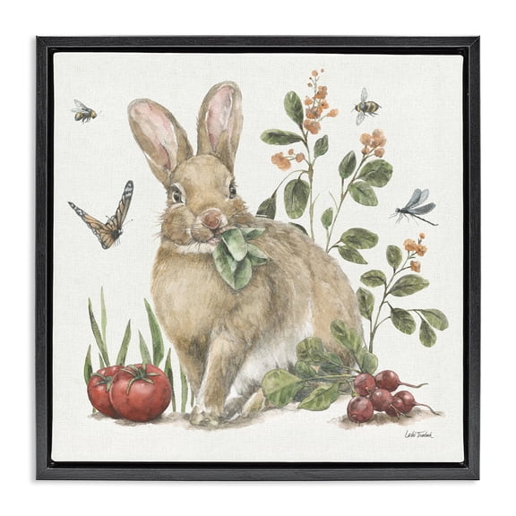 Stupell Industries Shabby Chic Rabbit & Butterfly Garden Black Floating Frame Canvas Art, 18 x 18, by Leslie Trimbach