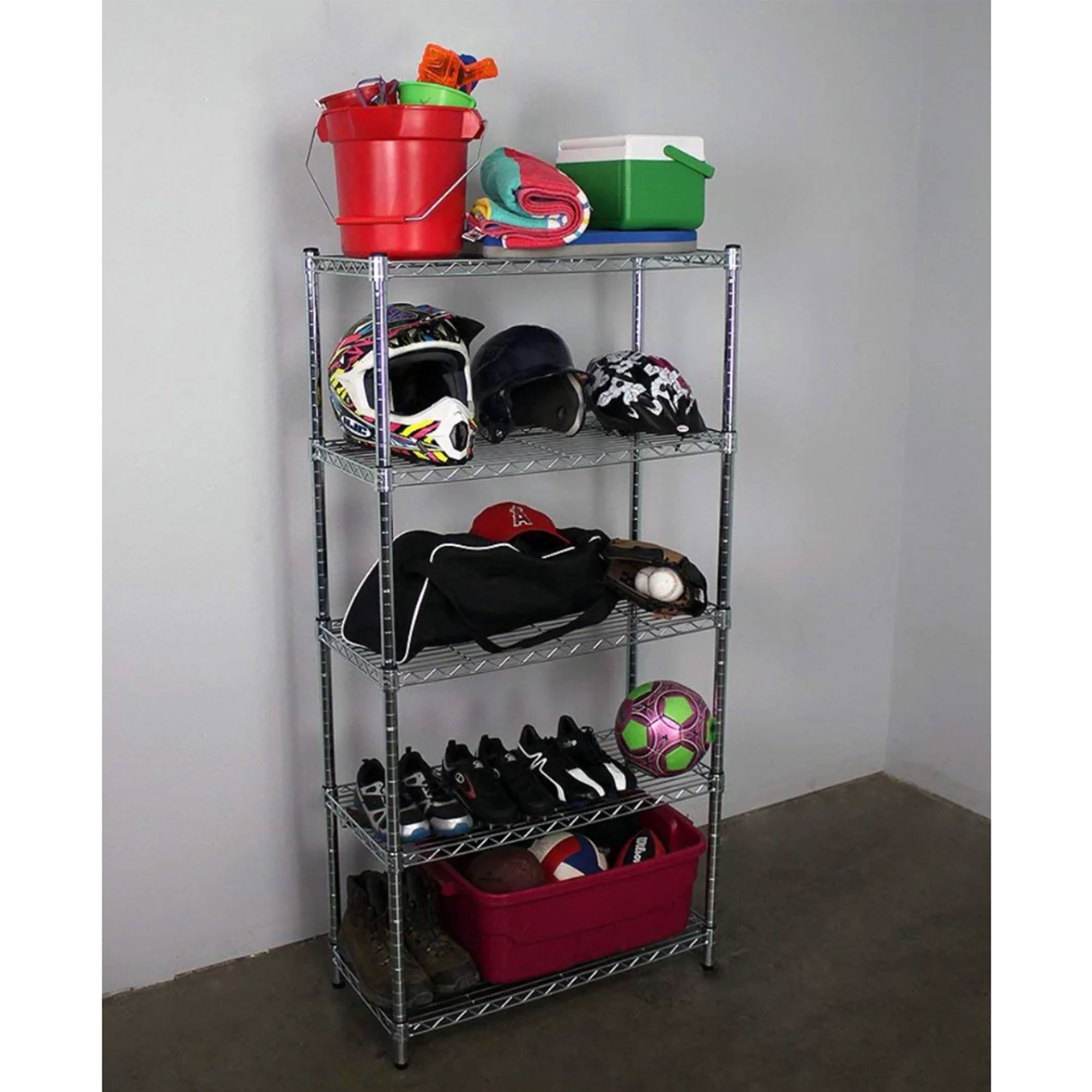 SafeRacks 4 Tier  Steel Wire Shelving Unit with 4 Leveling Feet, Silver