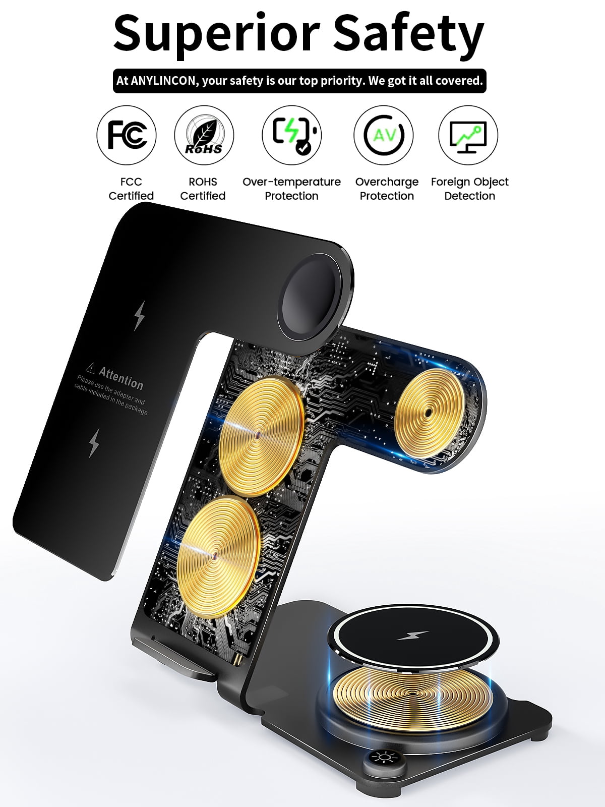 Wireless Charger, Aluminum Alloy 3 in 1 Wireless Charging Station for Apple iPhone/iWatch/Airpods,iPhone 14,13,12,11 (Pro, ProMax)/XS/XR/XS/X/8(Plus),iWatch8/7/6/SE/5/4/3/2,AirPods 3/2/pro