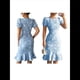 thumbnail image 2 of Vestido Midi de Jacquard con Mangas Abullonadas y Cuello Redondo, Estampado Floral, Ajustado, con Volantes, Estilo Sirena, para Cóctel. Azul M, 2 of 6
