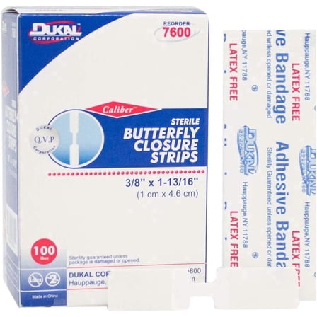 Dukal 7600 Butterfly Closure Strips Adhesive Wound Closure Bandages (Pack of 100)