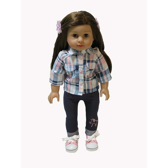 Pink Pony Plaid Outfit 2pc for 18inch Dolls | American Fashion World