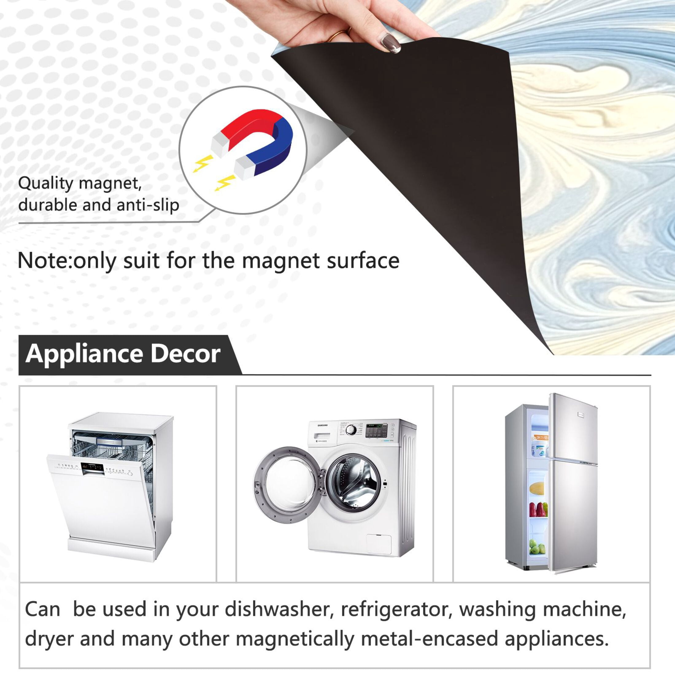 Dishwasher Magnetic Sticker 23x26 Inch Refrigerator Magnetic Sticker Washing Machine Magnetic Sticker Kitchen Panel Magnetic Sticker Home Decor Blue and White Pattern