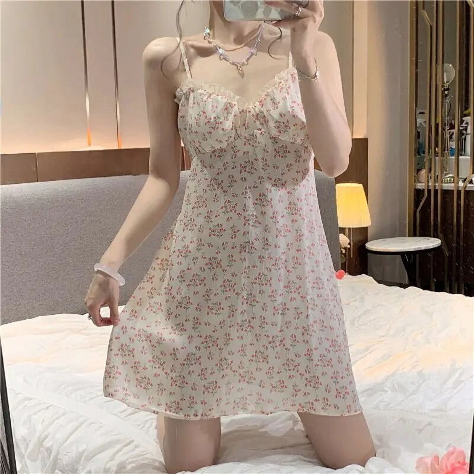 Municipal Floral Print Nightgown Sleepwear Womens Style Lace