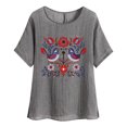 thumbnail image 1 of Camiseta de Mujer Camiseta de Manga Corta Impresión Casual Raglan Suelto de Lino Top Blusas, Cuello de la Tripulación, 1 of 4