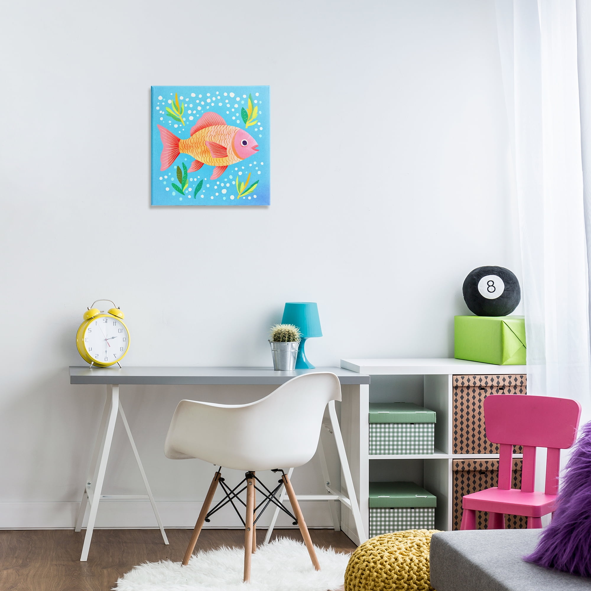 Stupell Industries Happy Fish Underwater Animals Painting Wrapped Canvas Art Print Wall Art, 17 x 17