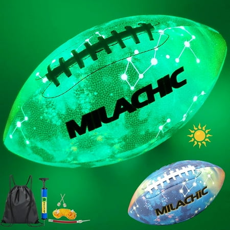 Football Glow in The Dark Football Size 9 & Youth Size 6, Luminous Glowing Football Super Grip Composite Leather Football Balls with Pump and Ball Carry Bag