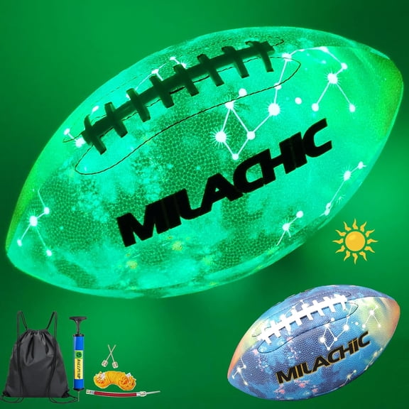 Football Glow in The Dark Football Size 9 & Youth Size 6, Luminous Glowing Football Super Grip Composite Leather Football Balls with Pump and Ball Carry Bag