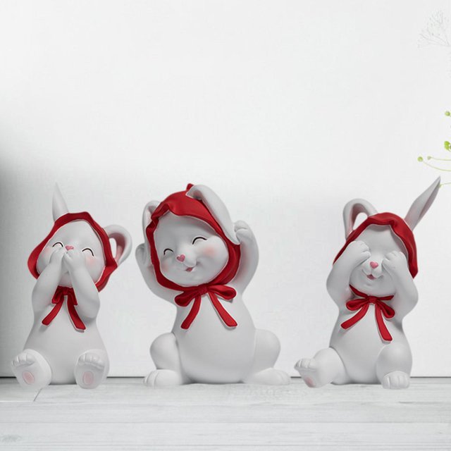 3 estatuas de conejitos, adorno de mesa, diseño creativo, decoración coleccionable para el hogar, estatuilla de resina, escultura de Animal PEQUEÑO pa