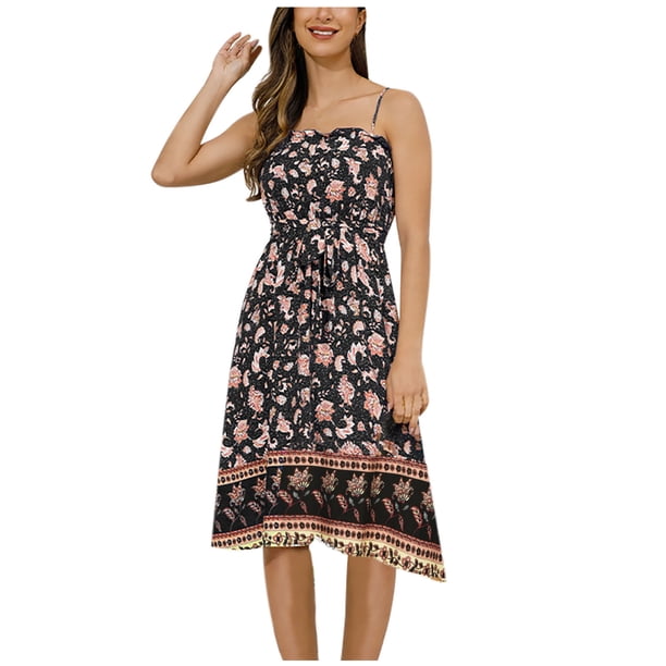 Vestidos Para Mujer Slip Dress Trendy Tube Top Sling Print Tie Waist Dress Odeerbi ODB168424