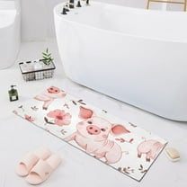 Bath Mat Soft Plush Non-Slip Absorbent Bathroom Rugs 39"x20" Cute Pig with Flower