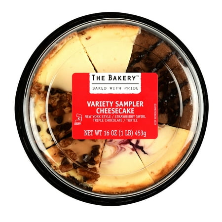 The Bakery Variety Sampler Cheesecake, Strawberry Swirl/Turtle/Triple Chocolate/NY Style, 16 oz, 8 Count
