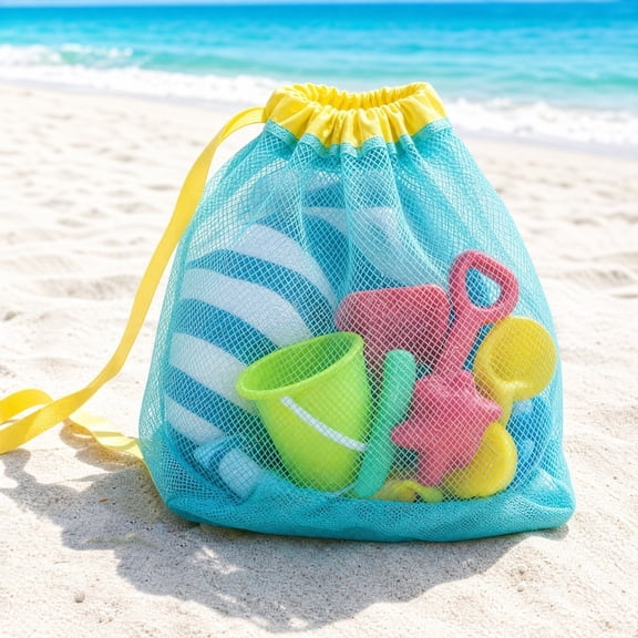 Large Breathable Mesh Drawstring Beach Bag Sandproof Pool Toy Storage Tote with Shoulder Strap Portable Swim Wet Clothes Shells Carrier