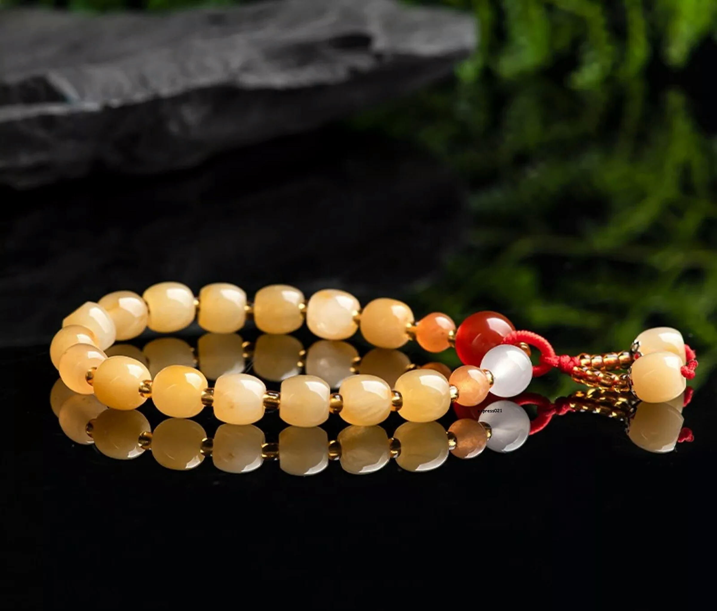 HOOUN Natural Jade Beaded Women Gift Lucky Yellow Oval Beads Bracelet