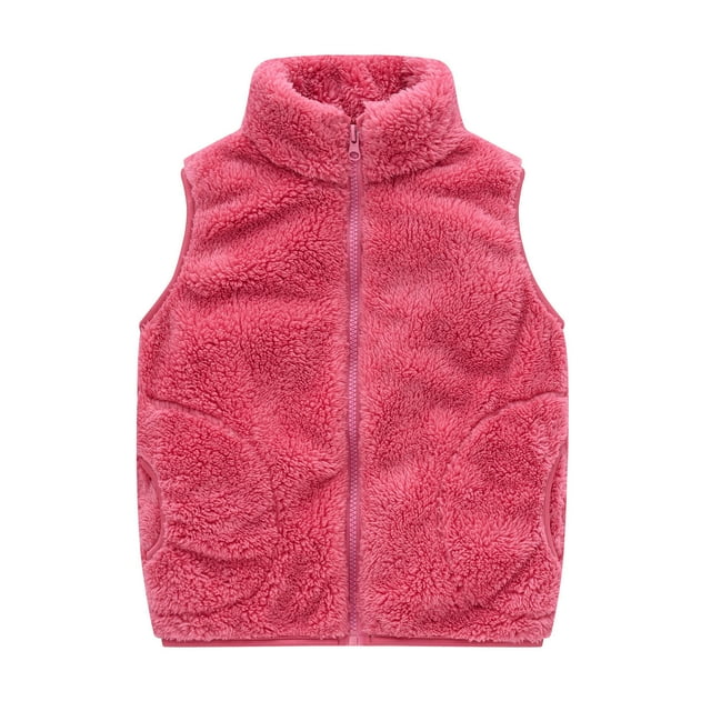 MeetoTime Gilet Sans Manches pour Tout-Petits Garçons Filles en Sherpa Polaire, Veste Zippée Sans Manches avec Poches