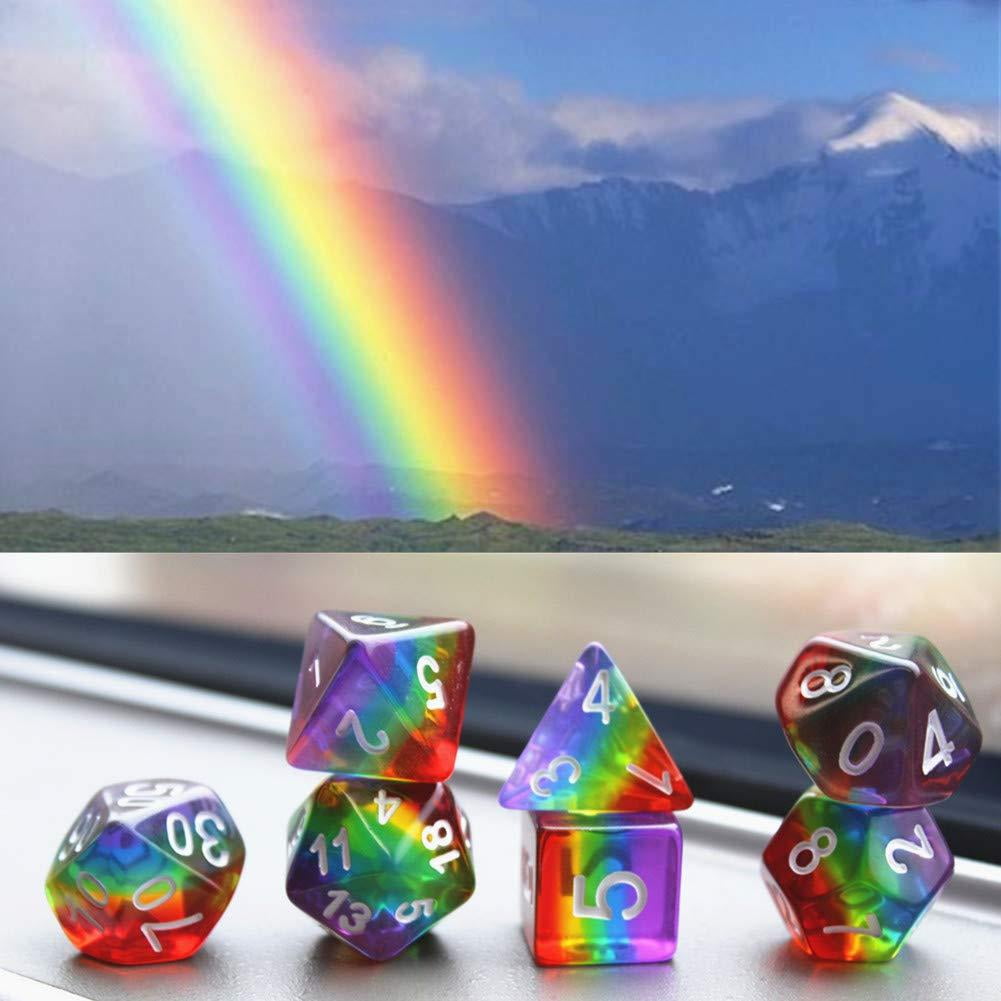 RPG Dice Set (7+1): Rainbow Translucent Resin