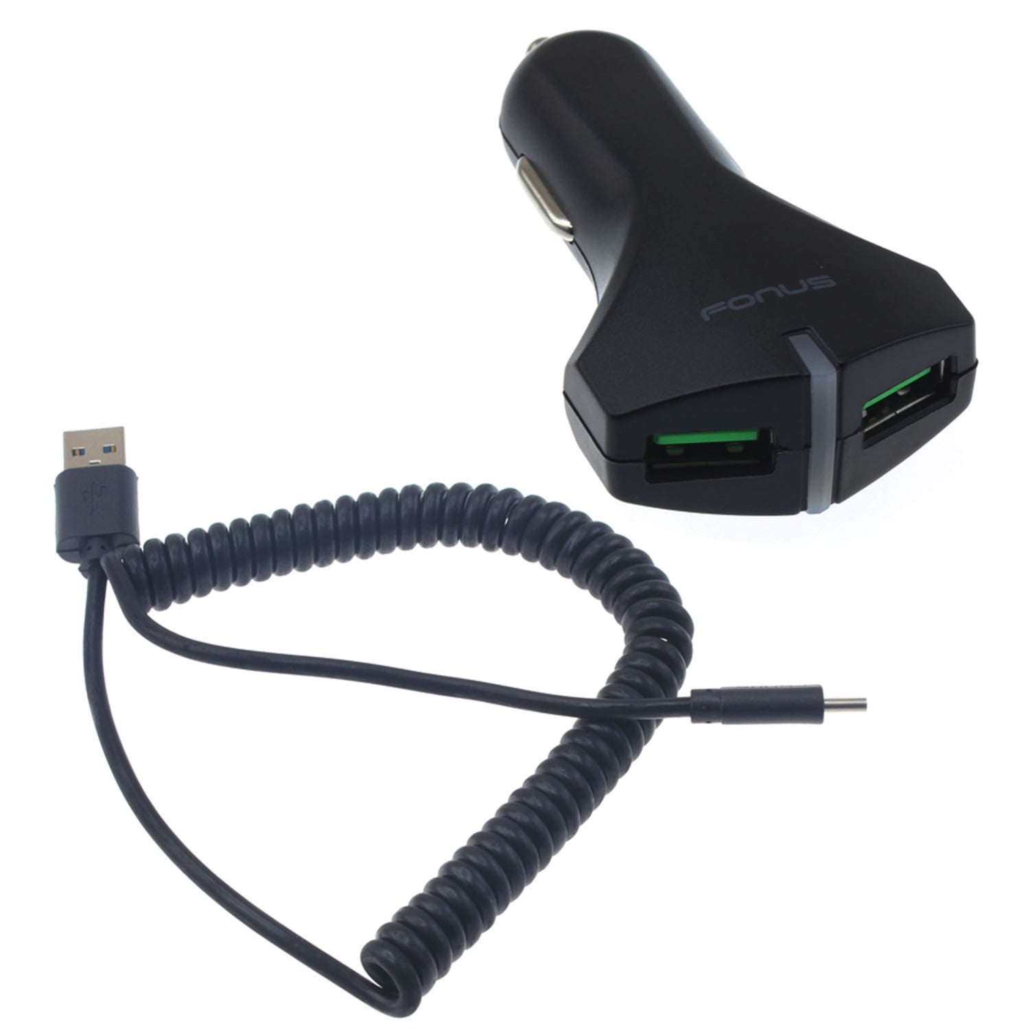36W Fast Car Charger for OnePlus Nord N200 5G Phone 2Port USB Coiled