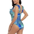 thumbnail image 5 of Yiaed Peacock Print Women's Ruffled One Piece Swimsuit V Neck Swimwear Slimming Monokini for Woman-Medium, 5 of 8