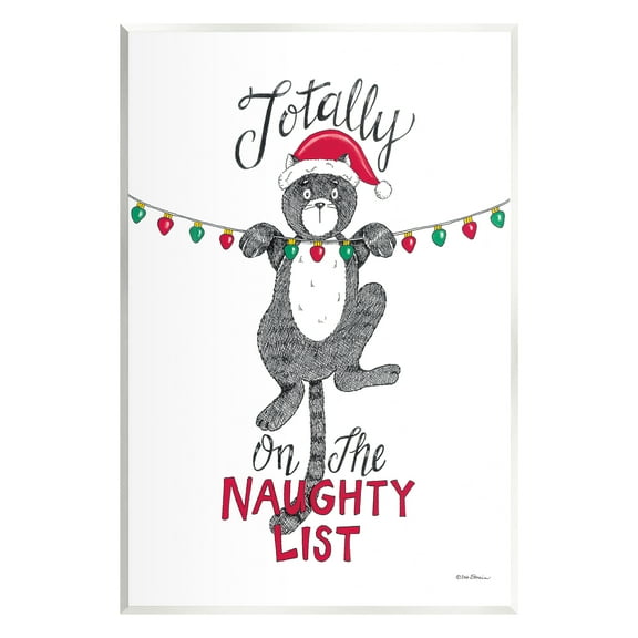 Stupell Industries Naughty List Cat Phrase Holiday Painting Unframed Art Print Wall Art, 10 x 15