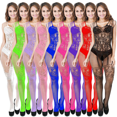 thumbnail image 1 of Lencería sexy con tirantes, medias de seda de una pieza, abiertas, con huecos y color negro, 1 of 5