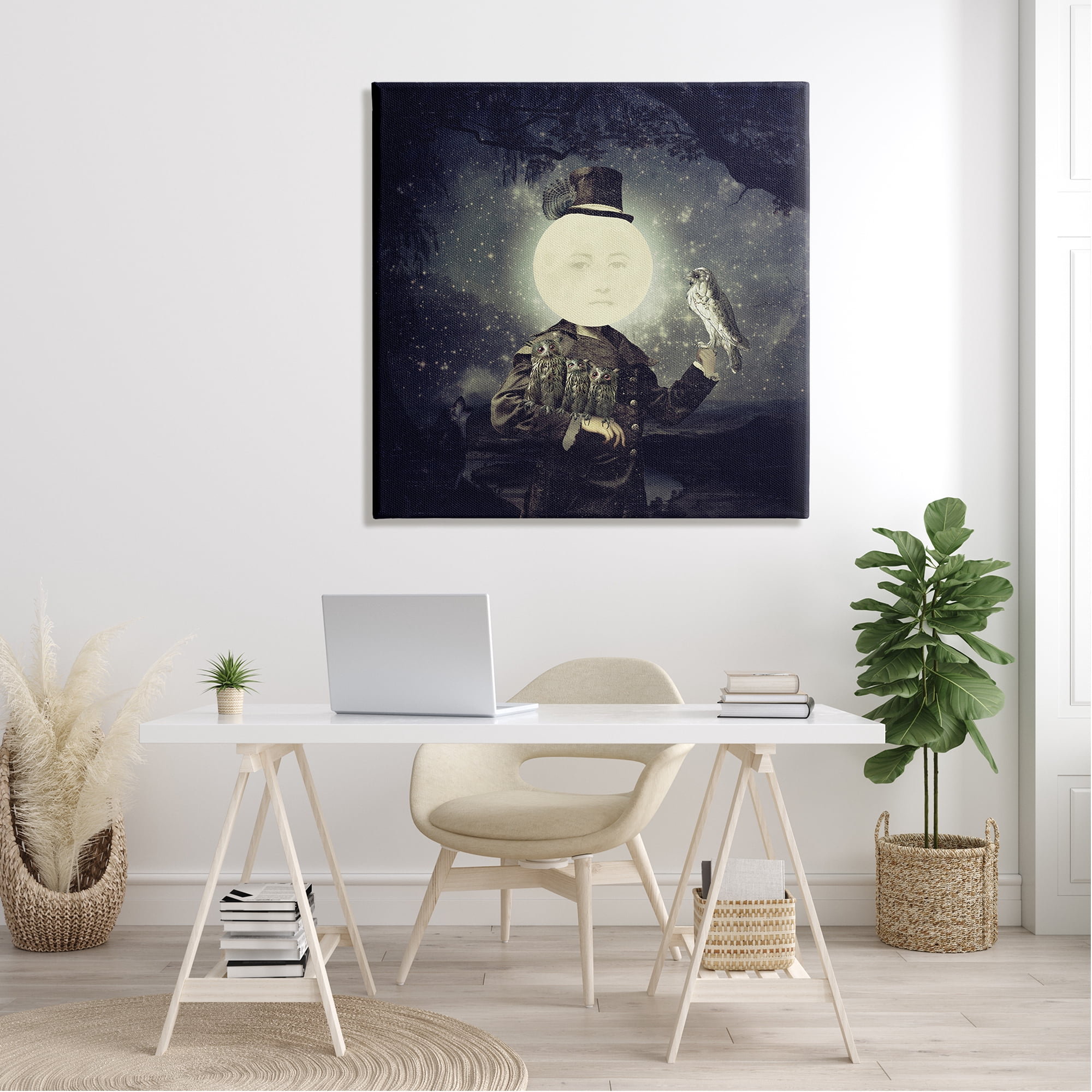 Stupell Industries Starry Night Sky Moon Person Bird Botanical Border Canvas Wall Art, 36 x 36, Design by Paula Belle Flores