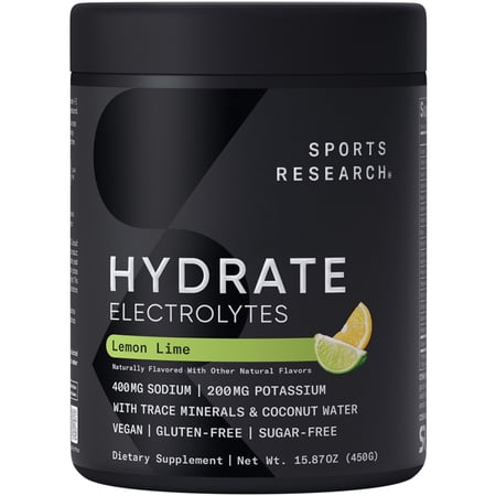 Sports Research® Hydrate Lemon Lime Drink Mix – Refreshing Electrolyte Power (90 Servings)