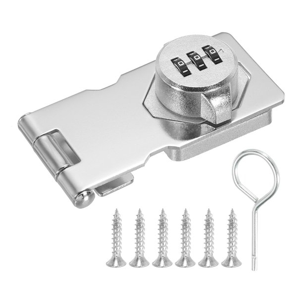 Uxcell Cerradura de combinación de gabinete de doble orificio, cerraduras de hasp de contraseña de gabinete con contraseña de 3 dígitos para gabinete, plateado